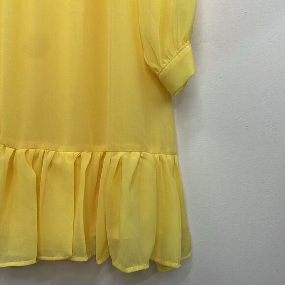 Vince Camuto Yellow Chiffon Dress Baby Doll Split neck tiered long sleeve Small - Picture 4 of 15